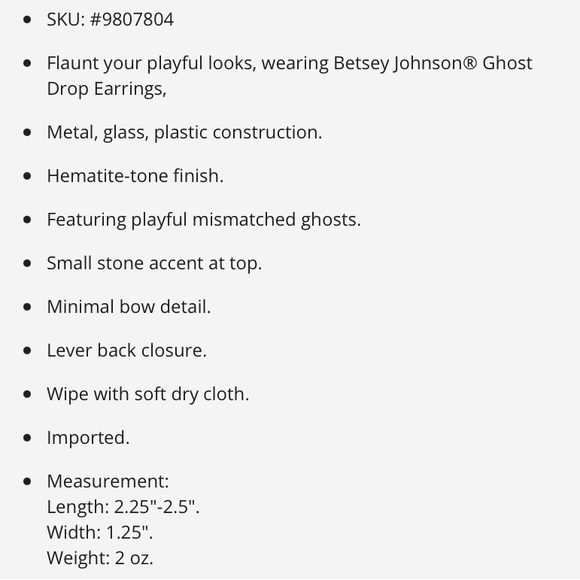 ‼️ LAST PAIR Betsey Johnson Mismatch Ghost Drop Earrings - Picture 12 of 12